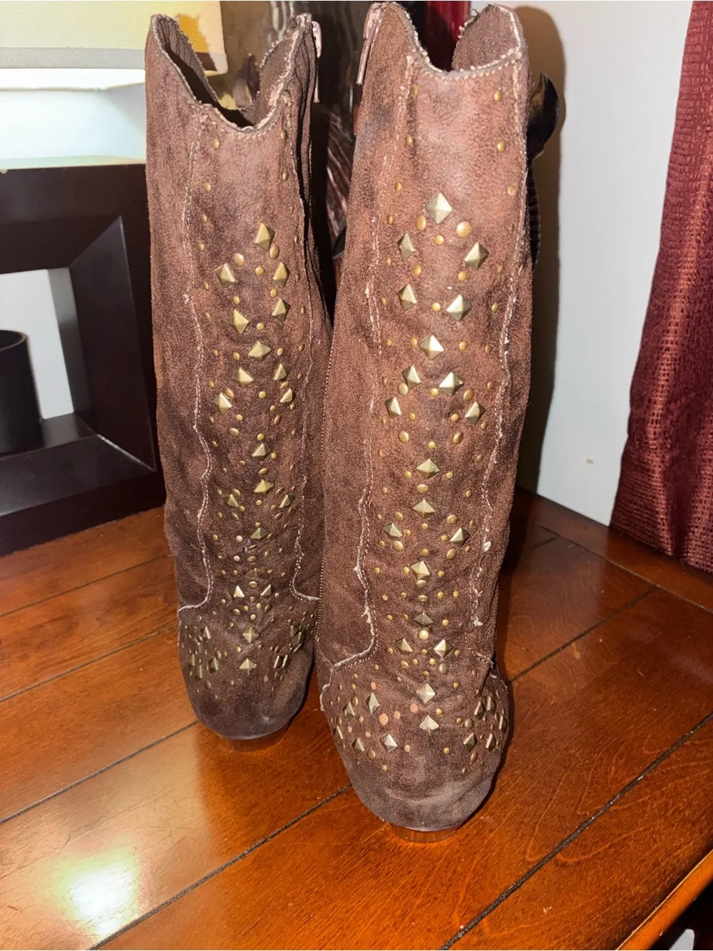 Rouge Helium Deep Plum Suede Western Knee Boots